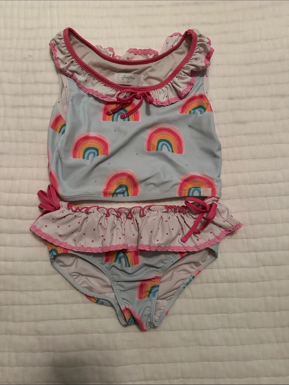 SweetHoney Light Blue Rainbow One-Piece Swimsuit with Pink Trim